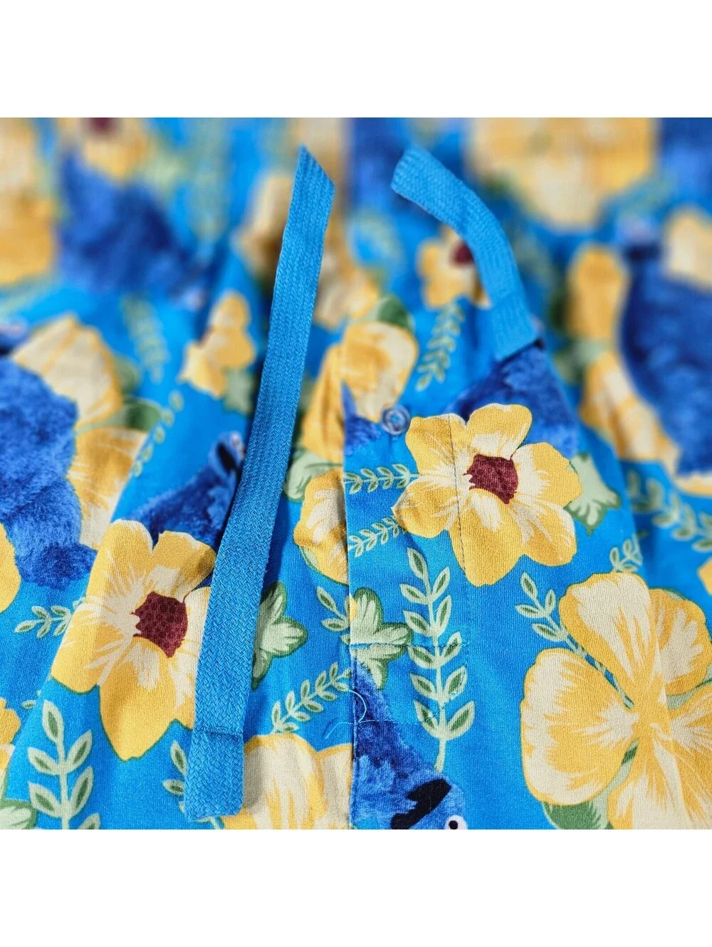 Sesame Street Cookie Monster Pajama Pants Mens XL Tropical Floral Hibiscus Blue
